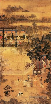  chine - dames dans le parc vieux Chine à l’encre